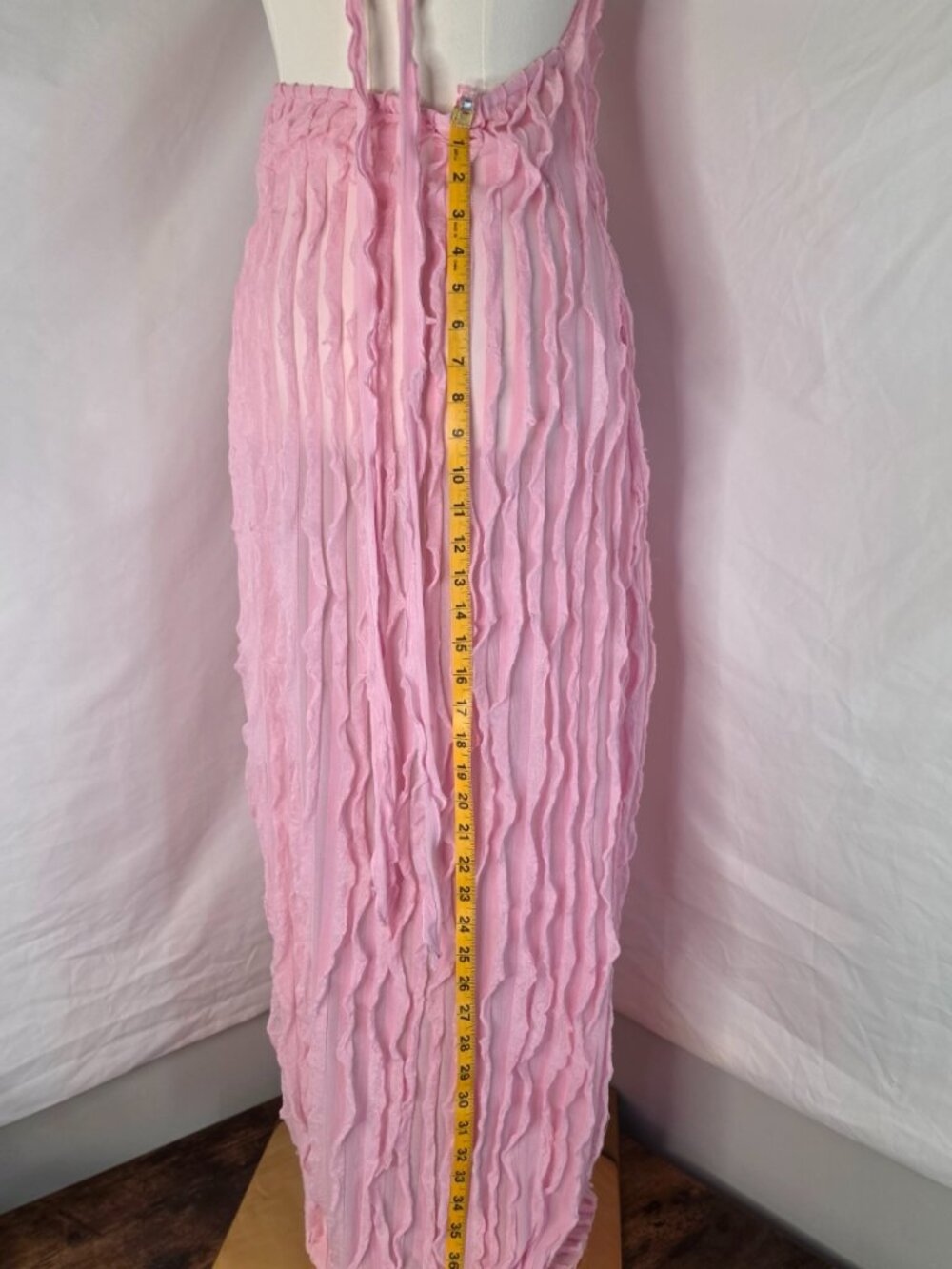 Micas - Sheer Ruffle Texture Halter Backless Maxi Dress - Picture 4 of 5